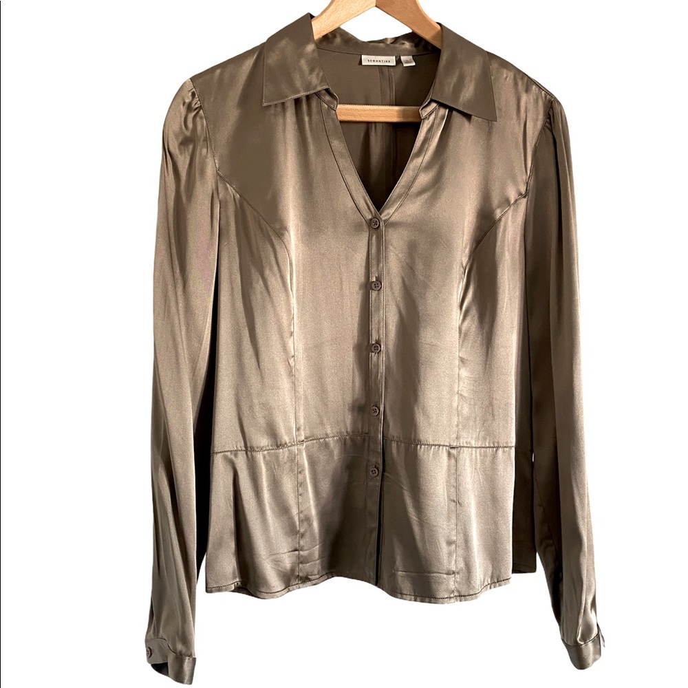 SEMANTIKS Long Sleeve Button Up Silk Blouse